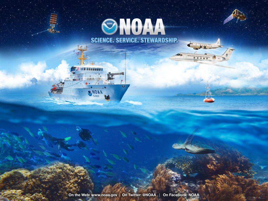 NOAA - obrazek ze statkiem, morzem, samolotem