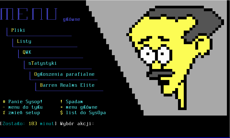 Screenshot głównego menu TS BBS